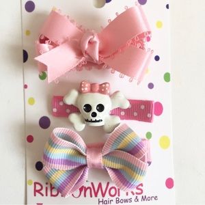 Set of 3 hair clips bows pink pastel Bundle only